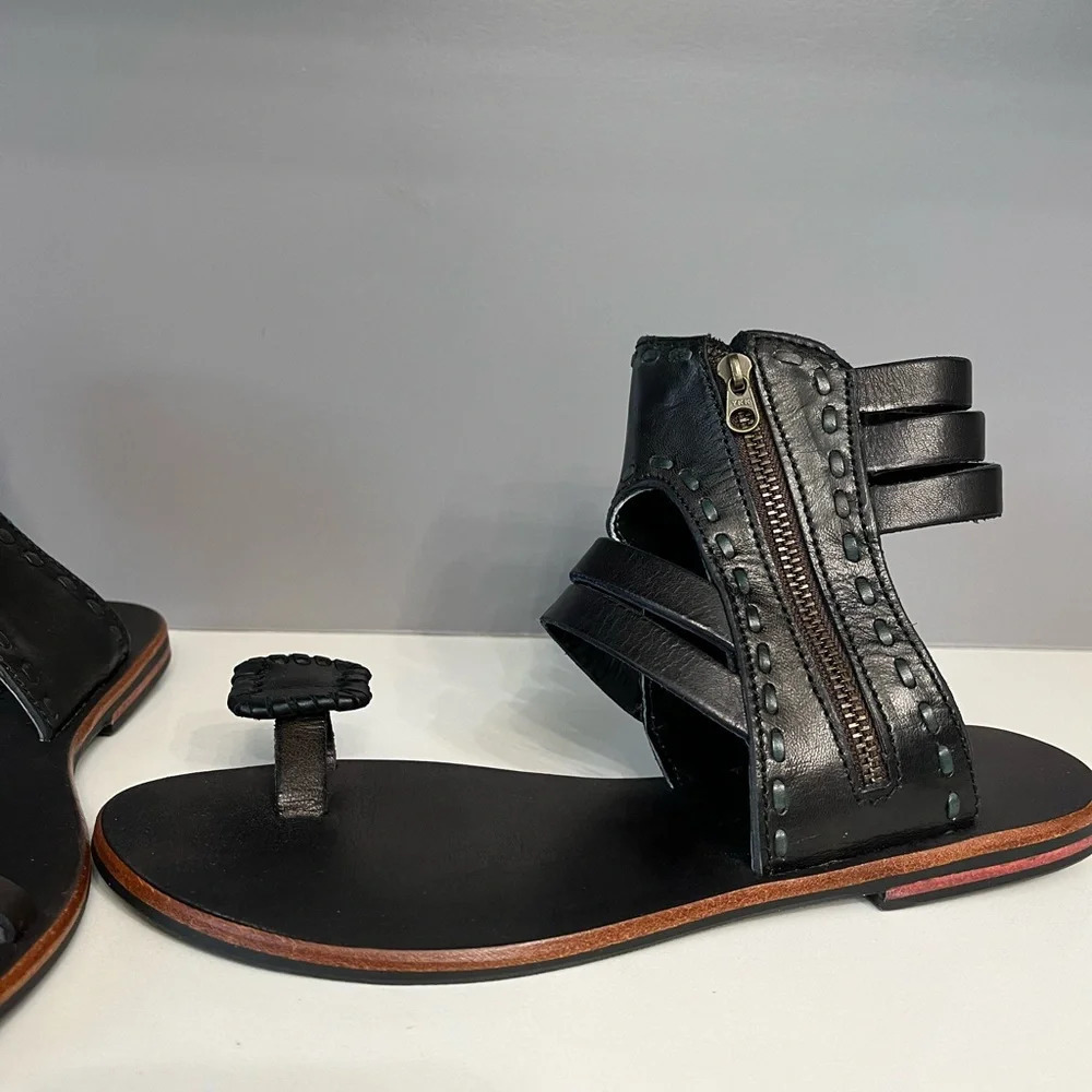 Eastern Serenity Appian Black Leather Sandals-6 - Picture 4 of 7